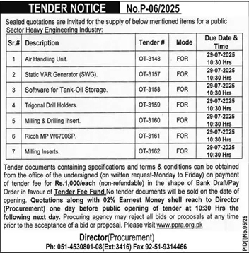 Heavy Enginering Industry Islamabad Tender Notice